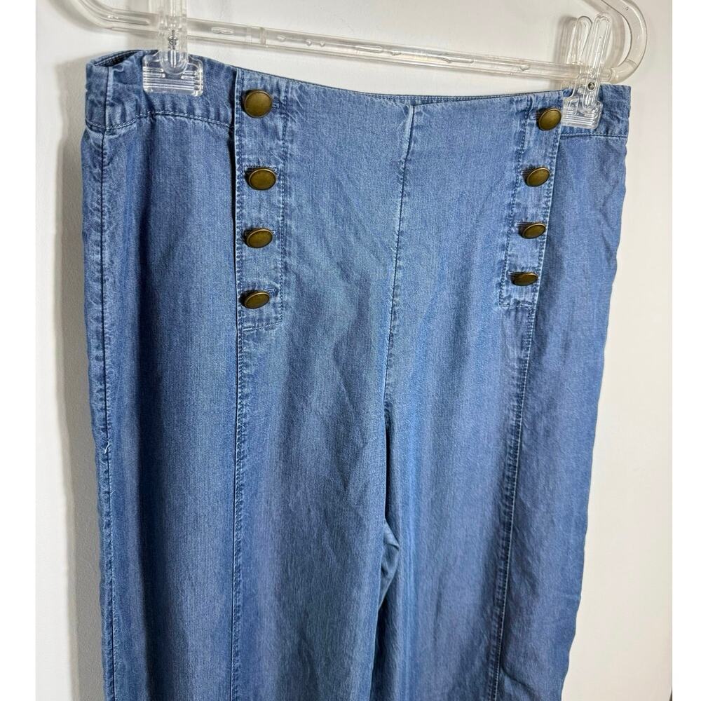 Abercrombie & Fitch 10 Lyocell Chambray Wide Leg Sailor Button High Rise Pants - Picture 4 of 8